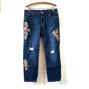 Du jour dark wash floral painted design distressed EUC size 14